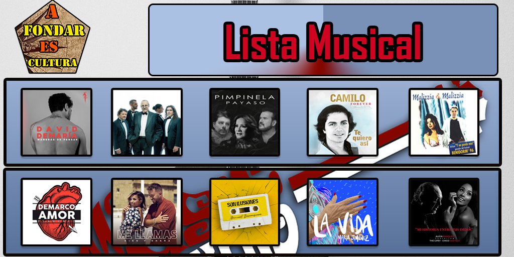 AfondarCultura's tweet photo. @DavidDeMaria @LosCantoresHisp @PimpinelaNet @CamiloSesto #malizziaymalizzia @Demarcoflamenco @KikoyShara @ManuelBP92 @MariaJi19150128 @banquezalicia #ChicoCastillo #artist #artistsontwitter #Listen #music #MUSICFAIR #Spotify #Playlist https://t.co/JqPs9DVJQI