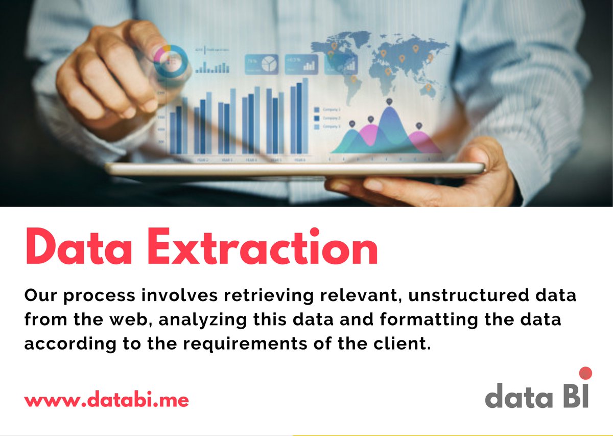 Our process involves retrieving relevant, unstructured data from the web, #analyzing this #data and formatting the data according to the requirements of the client.

Book a Free #Business #Analytics Strategy Session with us.

Visit: databi.me

Email: info@databi.me