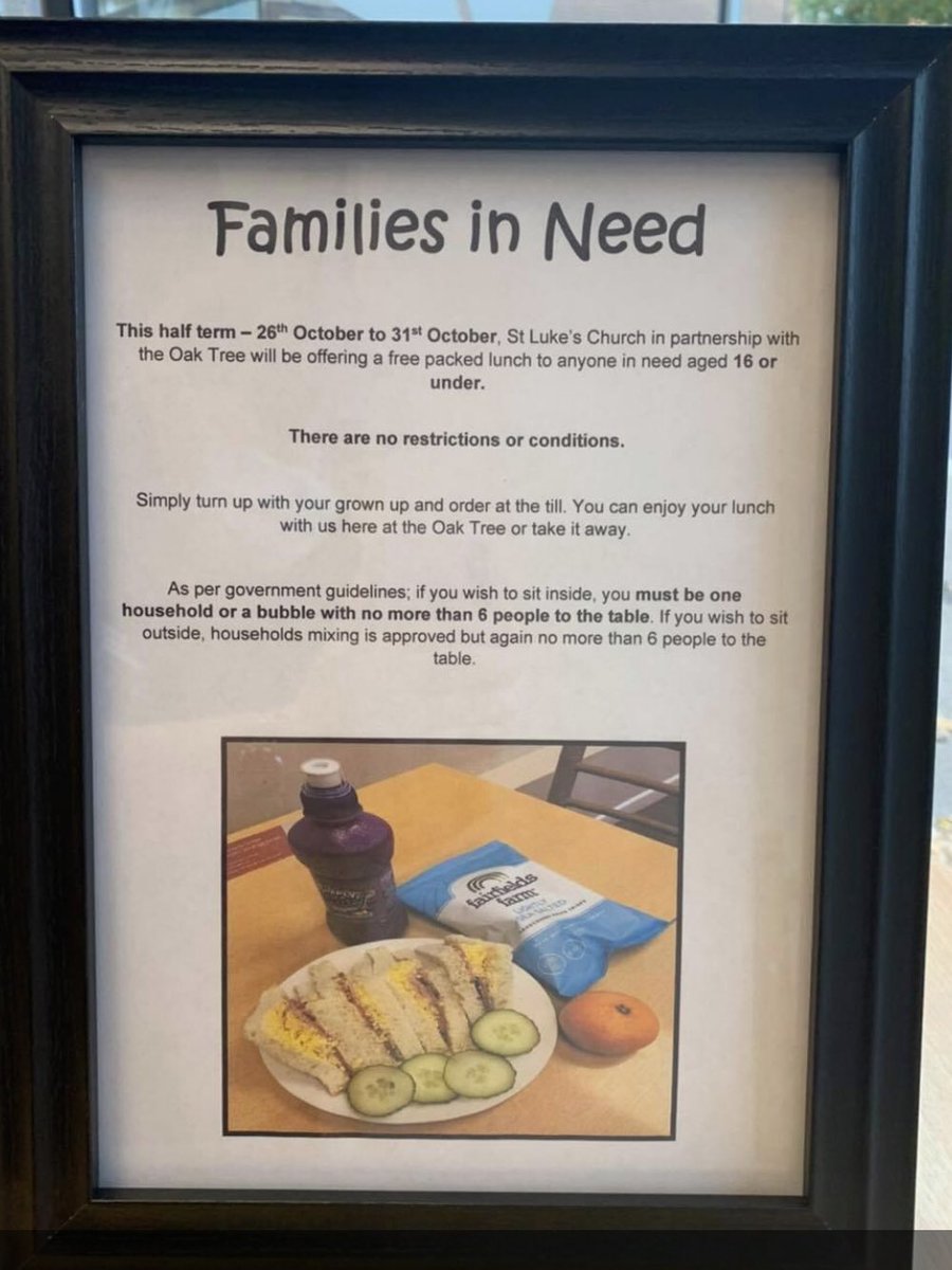 mariekekaka's tweet photo. St Luke’s Church and the OakTree Coffee House are working with families in need this half term and are offering a free packed lunch to children under 16 years of age. @HCPScolchester @stlukescol https://t.co/KGdcxmDsgC