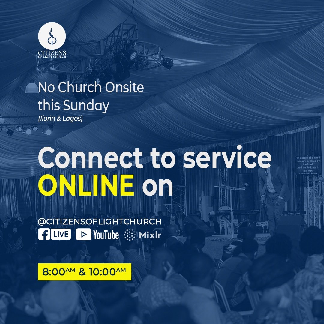 NO PHYSICAL GATHERING TOMORROW FOLKS!!! In the light of the curfew and all that is happening in Ilorin and Lagos...our services will be online in those 2 campuses. You can join any of our 2 services online on our social media platforms. 
We love you dearly!!! WE WIN