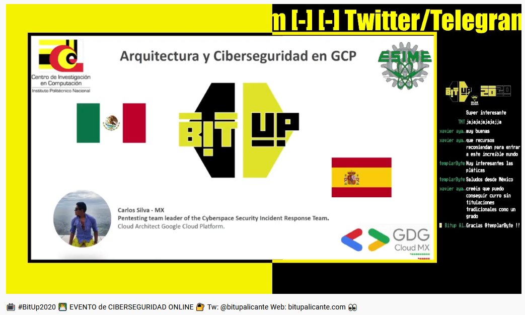 bitupalicante's tweet image. Entra en riguroso directo desde México, Carlos Alberto Silva (@Charles_Alfa26)  con su charla: Arquitectura y Ciberseguridad en GCP

▶️youtube.com/bitupalicante

#Bitup2020 
#ciberseguridad