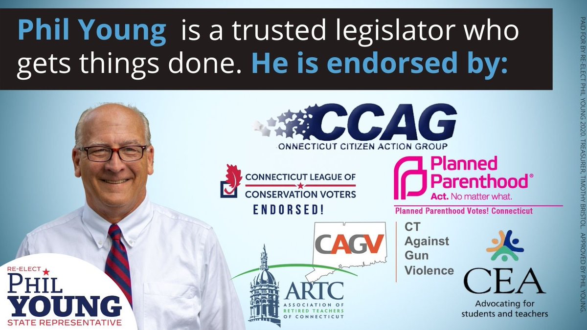 PhilYoungCT's tweet photo. Phil Young is working for all of us! He gets things done and it's evidenced by the organizations that have endorsed him. This election has everything on the line. Our future is on the line. Phil has done a phenomenal job representing the 120th district and Stratford as a whole! https://t.co/uo3Lmljx5I