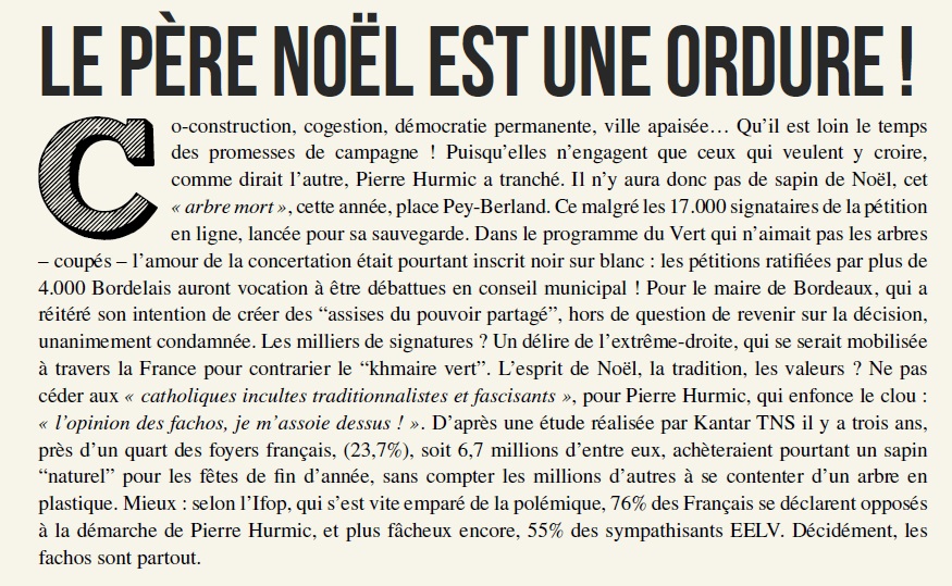 rodeobdx's tweet photo. 🔴🎄Le père #Noël est une ordure !
➡️Retour sur le #SapinGate de @PierreHurmic dans le 1er numéro de Rodéo: https://t.co/IrhpqBvuN3
#Bordeaux #EELV #ArbreMort https://t.co/VGzcvGN2YR