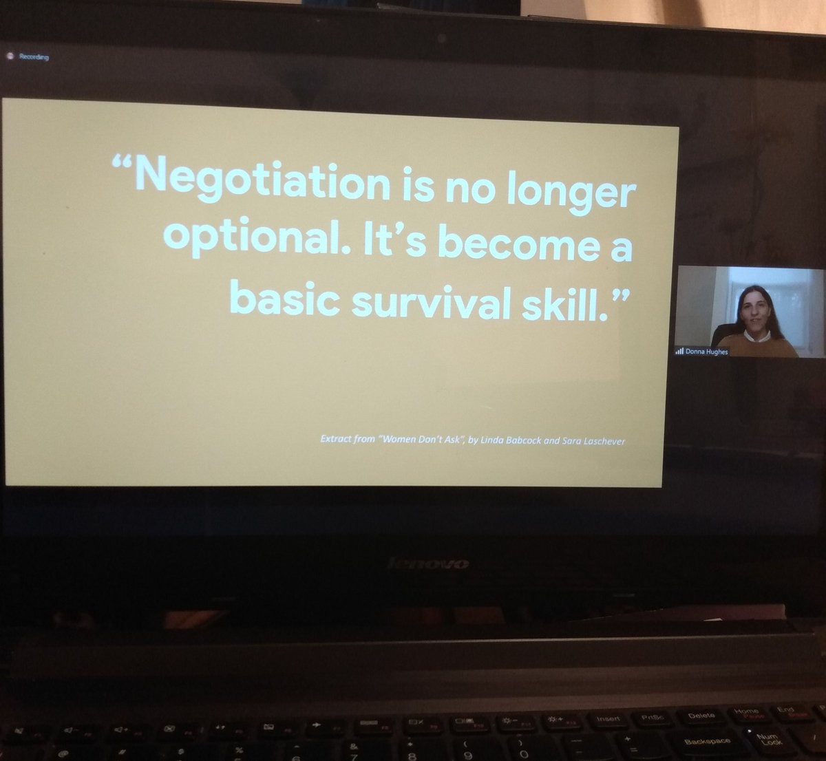 bfannetwork's tweet photo. Donna Hughes is sharing learnings about negotiations with our membership. "Ask open ended questions to understand the other party's position" @bfannetwork #WILS2020 #leaders https://t.co/pJj4yvtaem