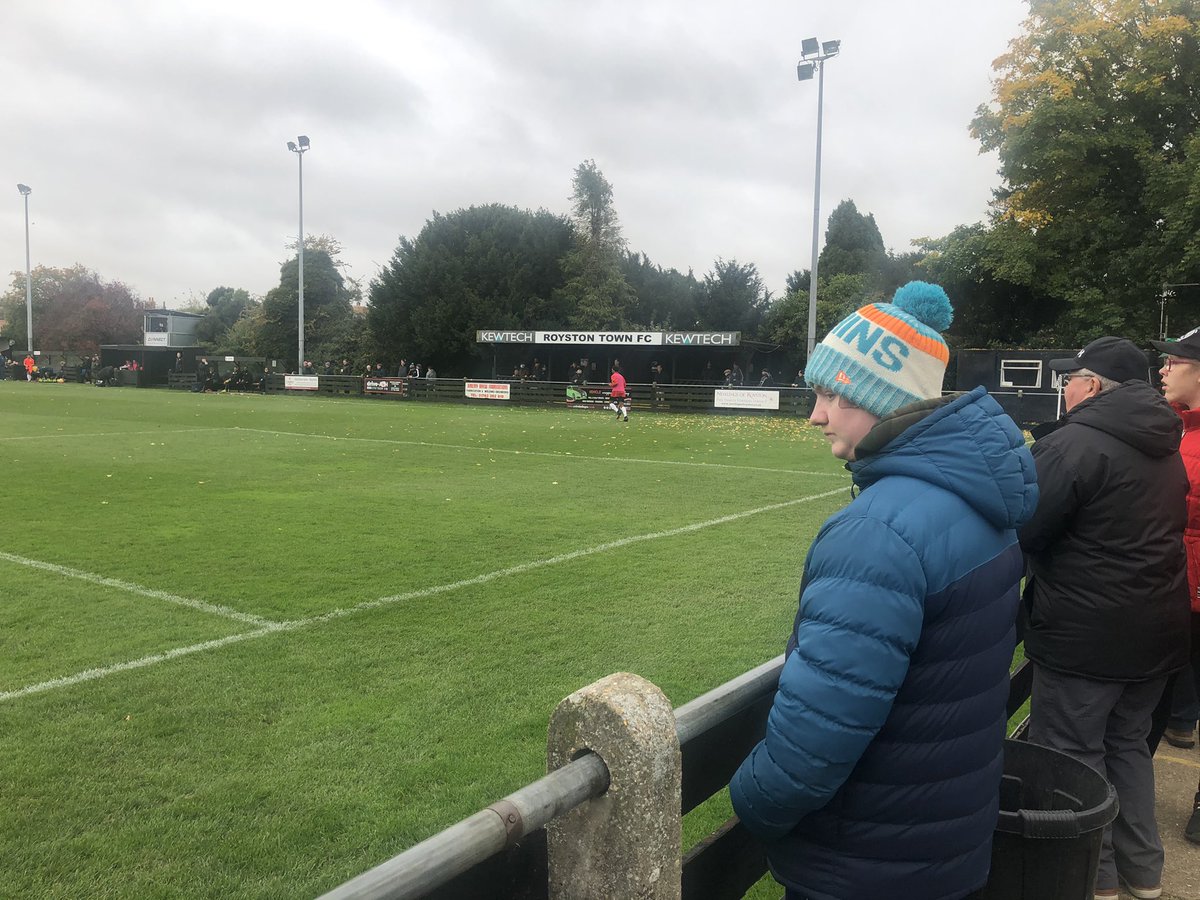 samallen's tweet photo. Good to see local step three side @RoystonTownFC beat @Hednesford_Town  2-1 earlier today at Garden Walk. 354 in attendance. Thanks to the club for the ticket and to @Rhodsey for the half-time burger and bovril. https://t.co/hEM6C08wQT