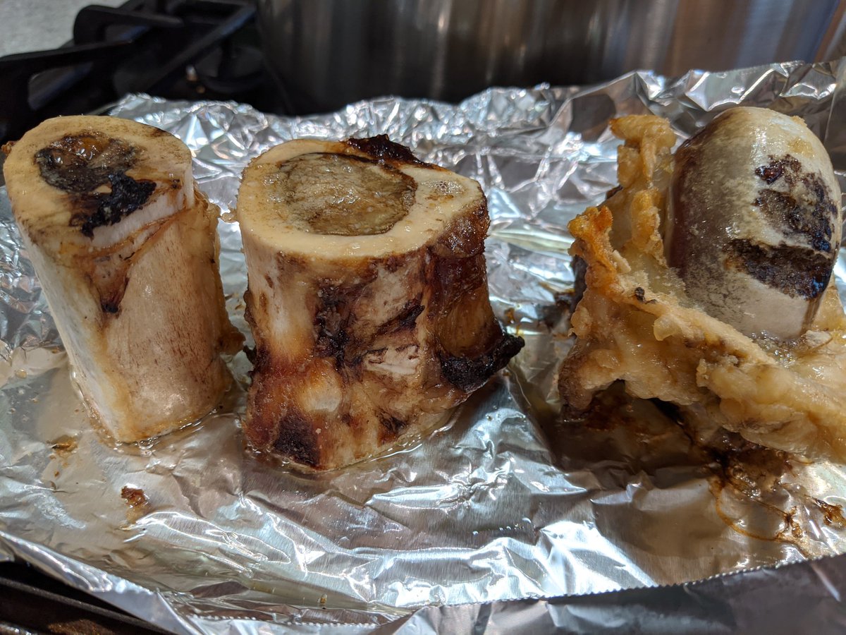 For example, I initially thought unadulterated beef bone stock was good enough. Nope!There's like 10 secrets in the stock alone, e.g.- Using beef bones, but a whole chicken- Roasting the bones first, 1hr+, until they look like this (or darker)- 6 hrs simmering (minimum)