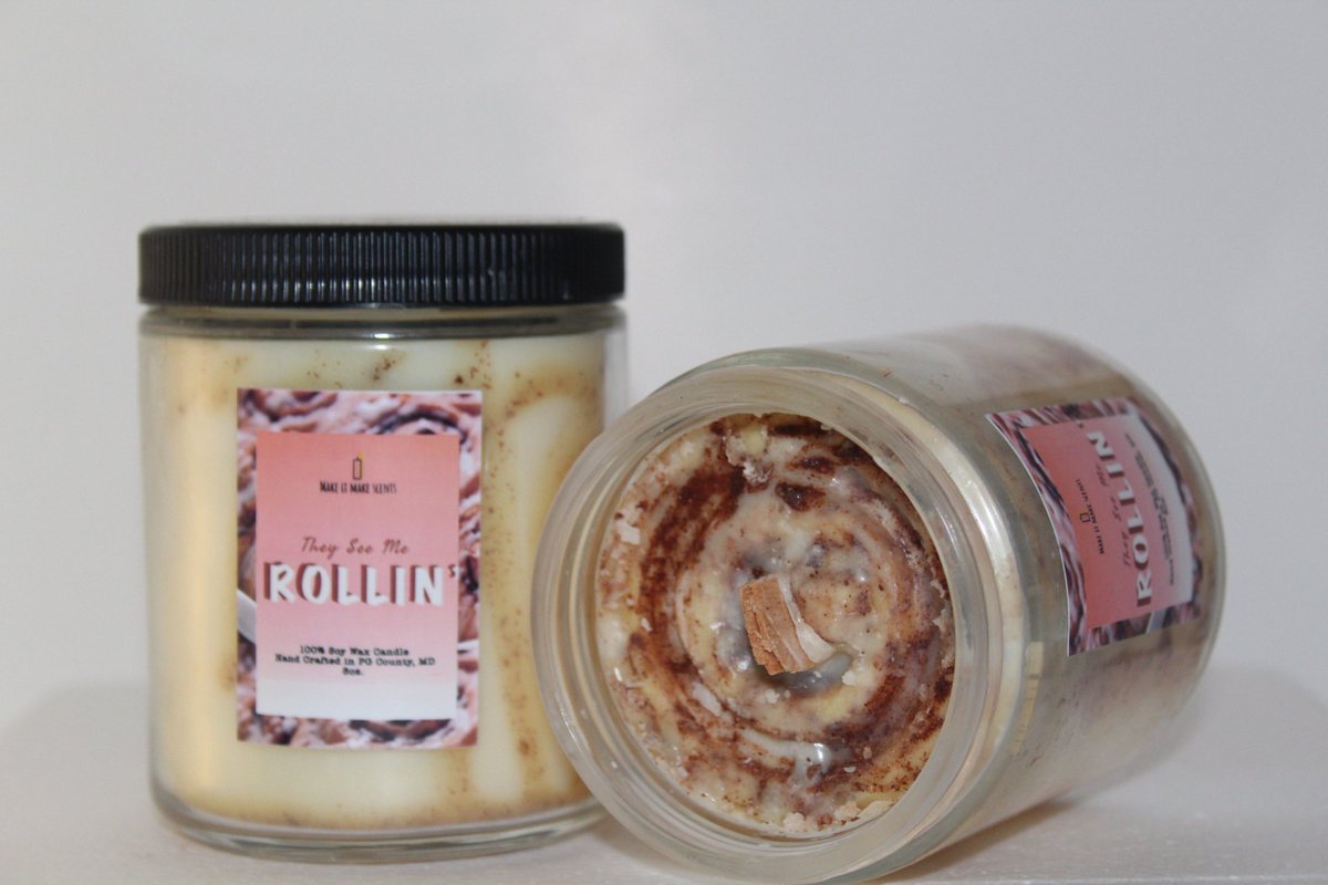 5/x: Our candles are 100% soy wax and handcrafted with love x attention to detail- I mean LOOK at the   #cinnabon scented candle ! For an experience that’s truly one of a kind- GET INTO US  https://itspgculture.com/shop/p/rw... open purse here*