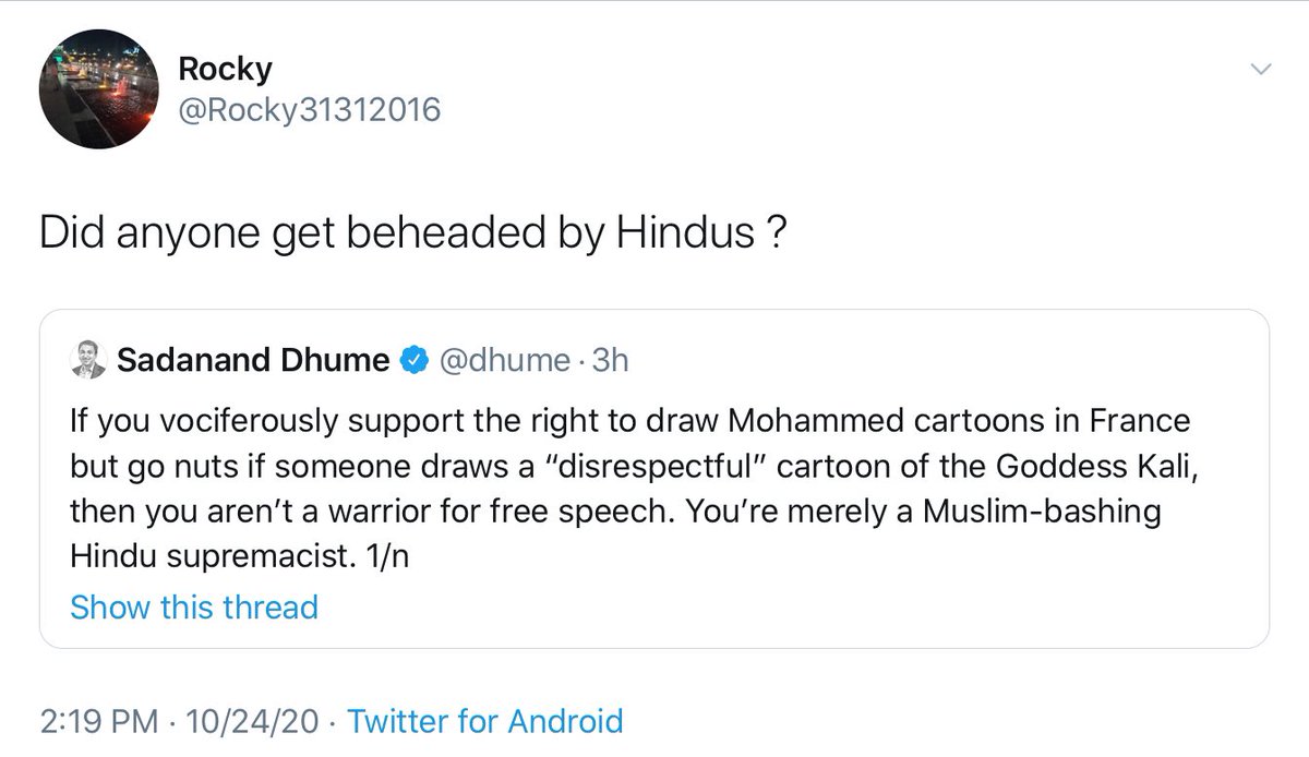 Common Hindu Right response to this thread: “We’re better than Islamic State!” My view: 1. True that unlike Islamists Hindutva fans are generally non-violent in the West. 2. That’s an extremely low bar. 3. In India, zealots do murder people for “blasphemy”—e.g. for killing a cow.