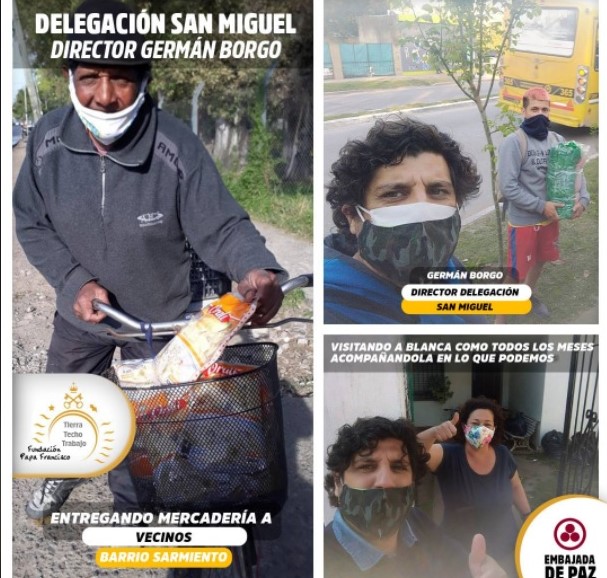 funpapafran's tweet photo. La delegación San Miguel, junto a su director Germán Borgo, entregando mercadería a vecinos del B° Sarmiento y visitando a Blanca como todos los meses acompañándola con lo que podemos. Gracias Pastas Orali por la mercadería.
#tendiendopuentes #compromiso #fundacion #papafrancisco https://t.co/MRU1jPNFMd