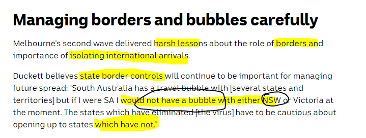 6. ABC then mention borders & bubbles. I think states should definitely close borders if they sense a threat from a breach, but Duckett is being absurd here talking about NSW and SA.