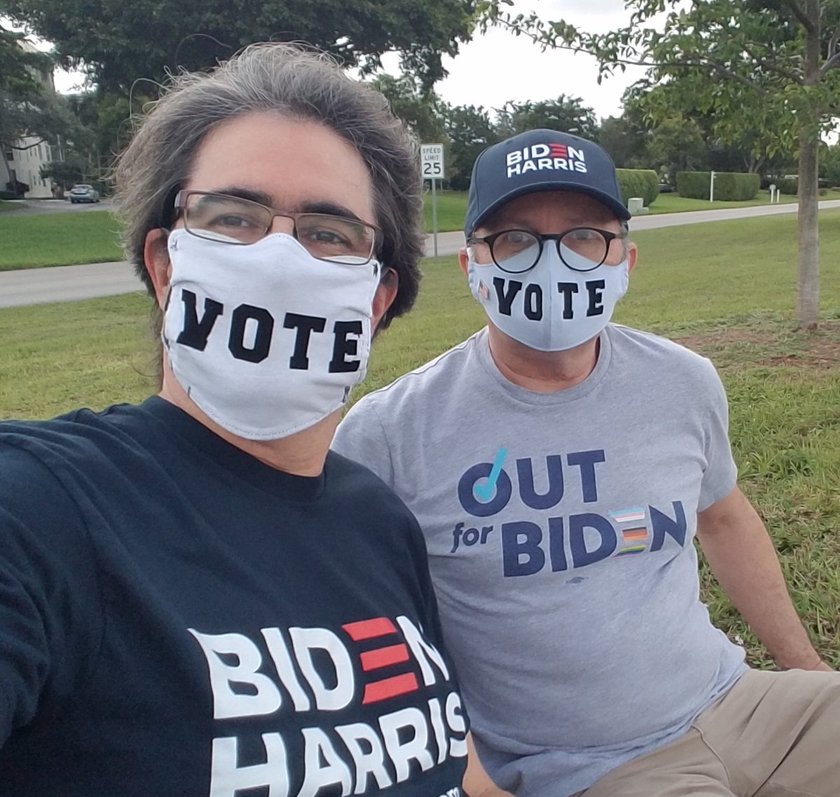 @JoyAnnReid @thereidout #OutforBidenHarris on a walk with our handmade #vote  masks by @snattier and our new #BidenHarris shirts and hats.