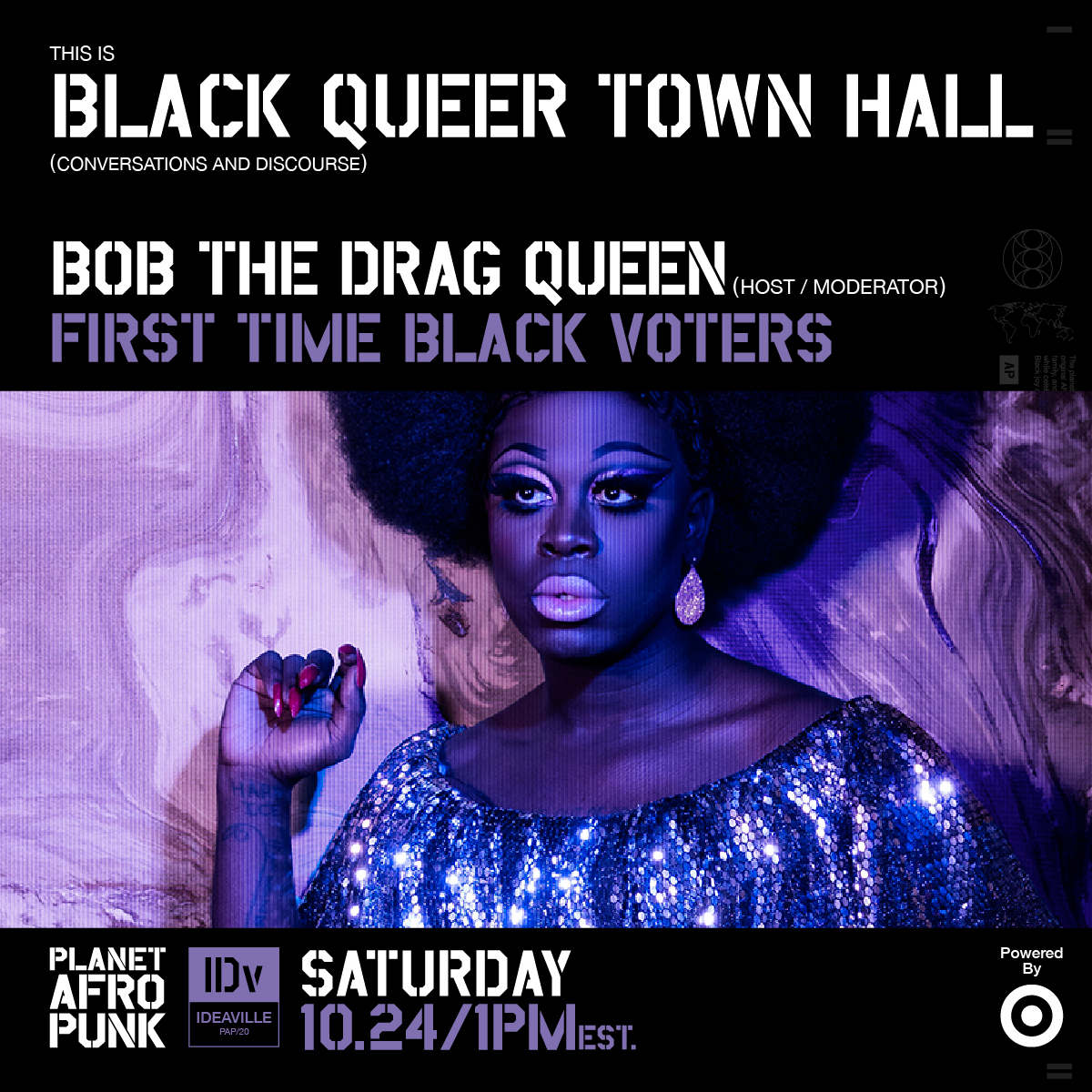 afropunk's tweet photo. We are thrilled to host this Black Queer Townhall with @Target to fight for the rights of our beautiful family. Join in screaming enough is enough with @thatonequeen as the keynote speaker at https://t.co/UiWrNCKlYL #PlanetAFROPUNK #IDEAVILLE #BQTH #Target #BlackBeyondMeasure https://t.co/0BxiAKKaYx