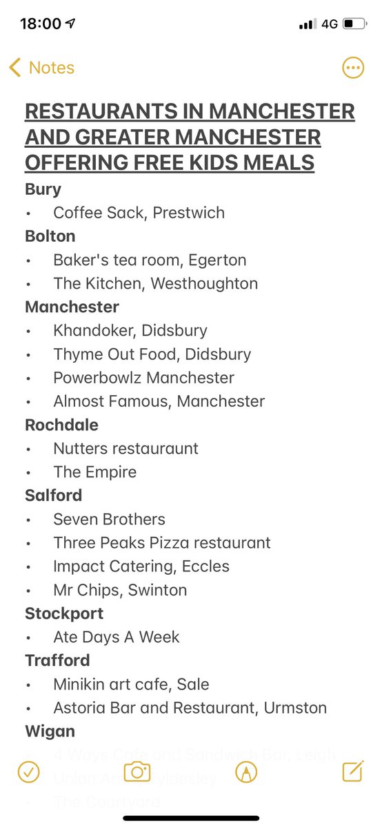 Tiniwana's tweet photo. I've made a list of Restaurants in Manchester that have pledged to provide free meals over half term to children who would qualify for free school meals https://t.co/lfecbgincG