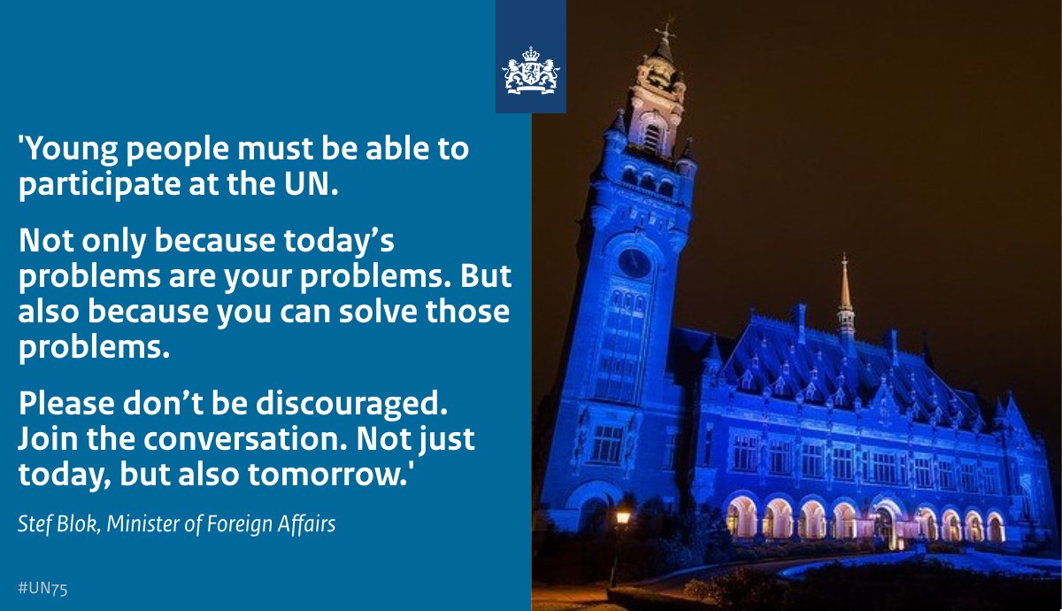 DutchMFA's tweet photo. Today, we commemorate the 75th anniversary of the creation of the United Nations.

#ShapingOurFutureTogether #UN75

Read @ministerBlok’s full speech: 

https://t.co/vYZP2AvHkg https://t.co/mMYklCelLw