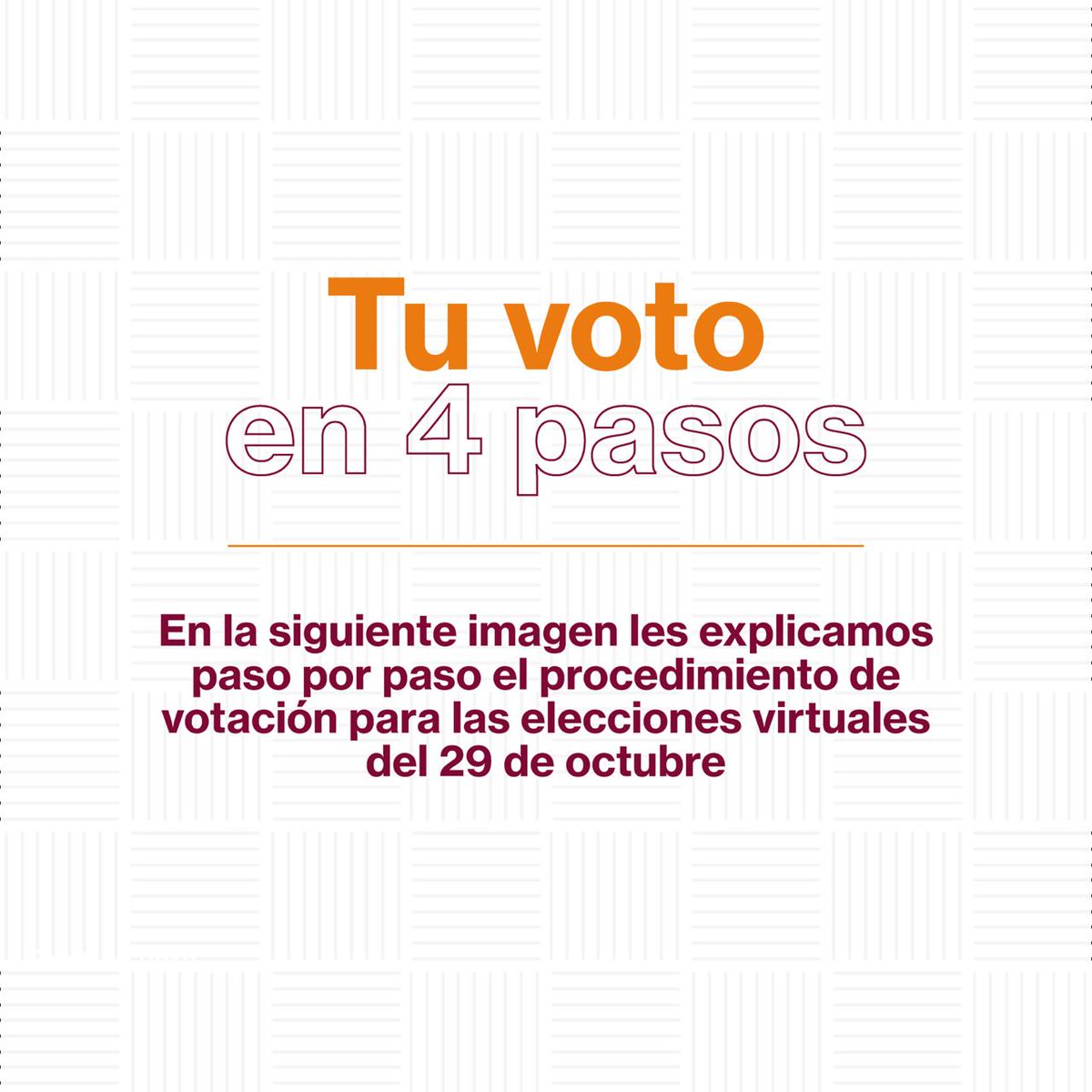voxpopuliuca's tweet photo. 📣En estos días nos llegaron muchos mensajes con dudas respecto a cómo se van a realizar las elecciones. Es por esto que acá les dejamos los pasaos para poder votar el próximo jueves 29/10. Si te quedó alguna duda o inquietud podés dejarnos tu comentario o enviarnos un DM📲🤝 https://t.co/h59WLbrUE7