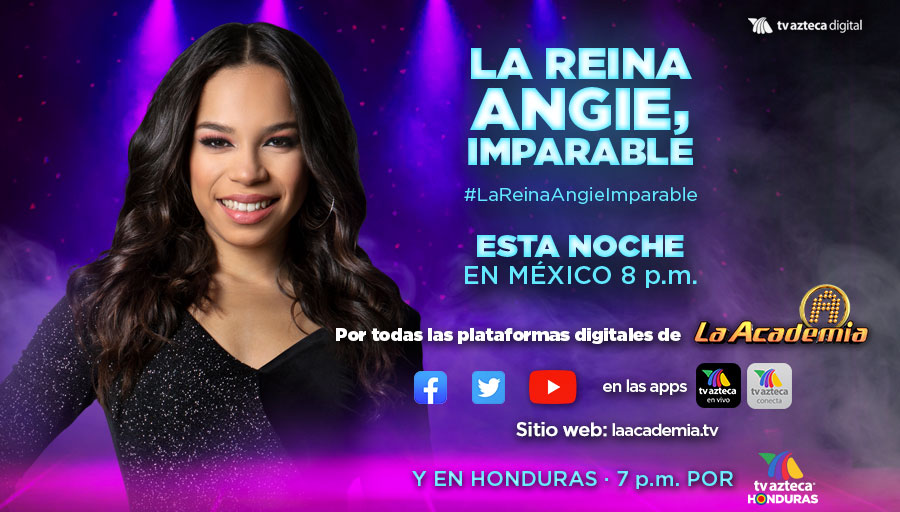 ¡ESTA NOCHE! 😃  

Al fin, nuestra querida 𝗔𝗡𝗚𝗜𝗘 nos sorprenderá con su primer sencillo! 🎤🎶 ¿Están listos? 🙌🏼  A las 8 p.m. por todas las 𝗣𝗟𝗔𝗧𝗔𝗙𝗢𝗥𝗠𝗔𝗦 𝗗𝗜𝗚𝗜𝗧𝗔𝗟𝗘𝗦 de #LaAcademia. 🧡  

#LaReinaAngieImparable
