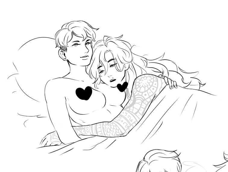 Took a lil break from finishing comms and drew mine and @denimcatfish 's bbies ;) 
