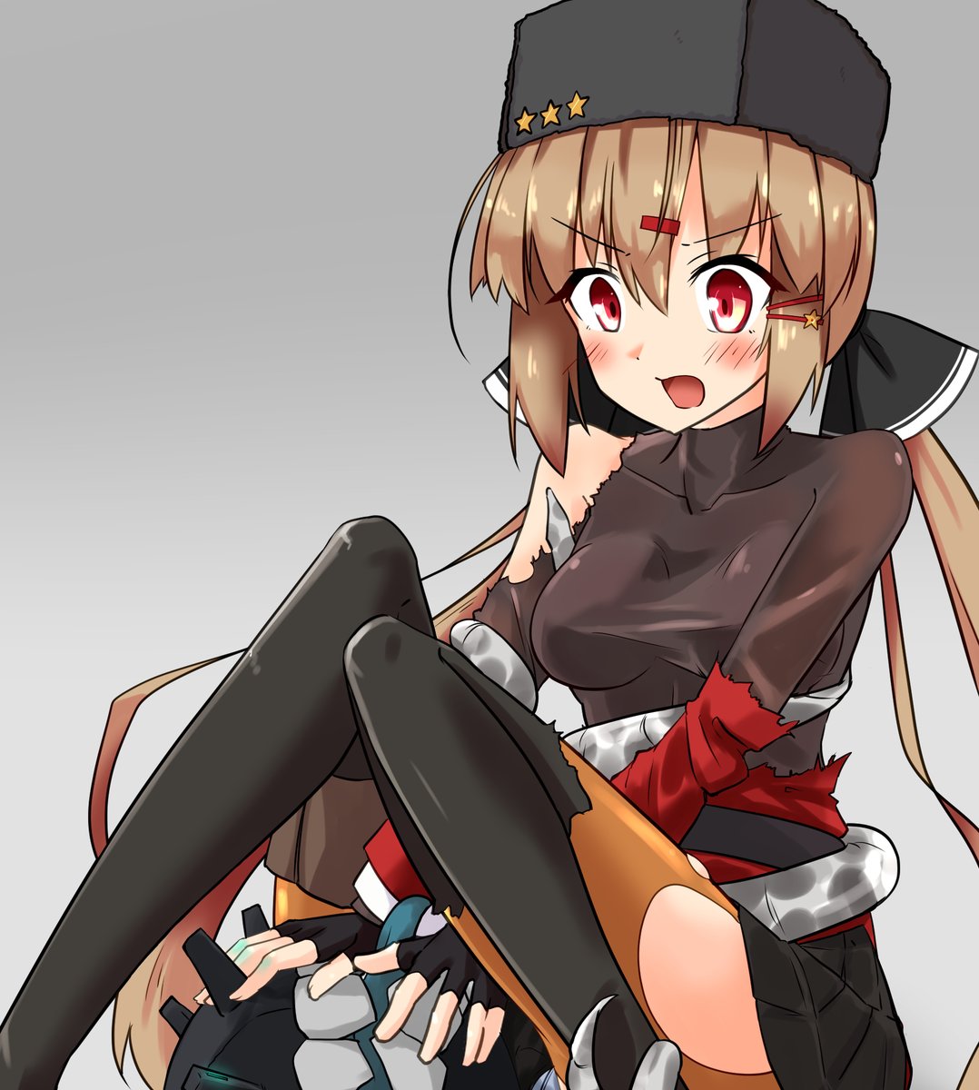 深海忌雷 ,タシュケント(艦隊これくしょん) 「中破したところに深海忌雷に絡まれたタシュケント
#ネオベルさんに脅されてやりまし」|しばのイラスト