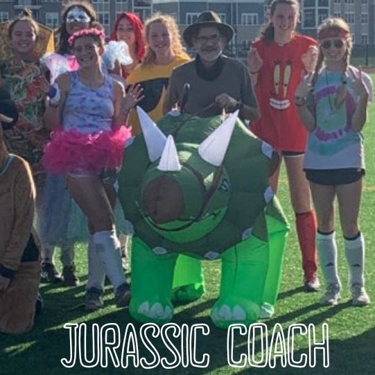 oakwoodfh2021's tweet photo. Our field hockey team has just begun its newest tradition. Commence, The Halloween Costume Practice featuring Jurassic Coach Miller, a few food groups, The Scooby Gang, and more... #halloweenhockey #costumepractice #rutrow #dino https://t.co/RNJW4UUVhS