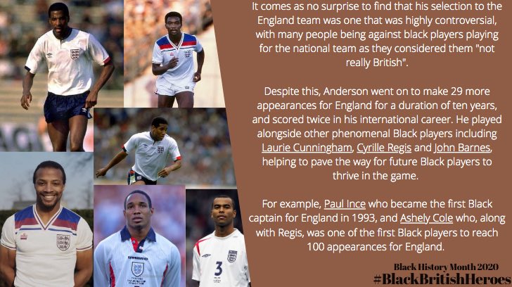 Today, for the 24th day of  #BlackHistoryMonth   we celebrate the achievements of Viv Anderson  #BHM    #BlackBritishHeroes  @Anderson_Viv
