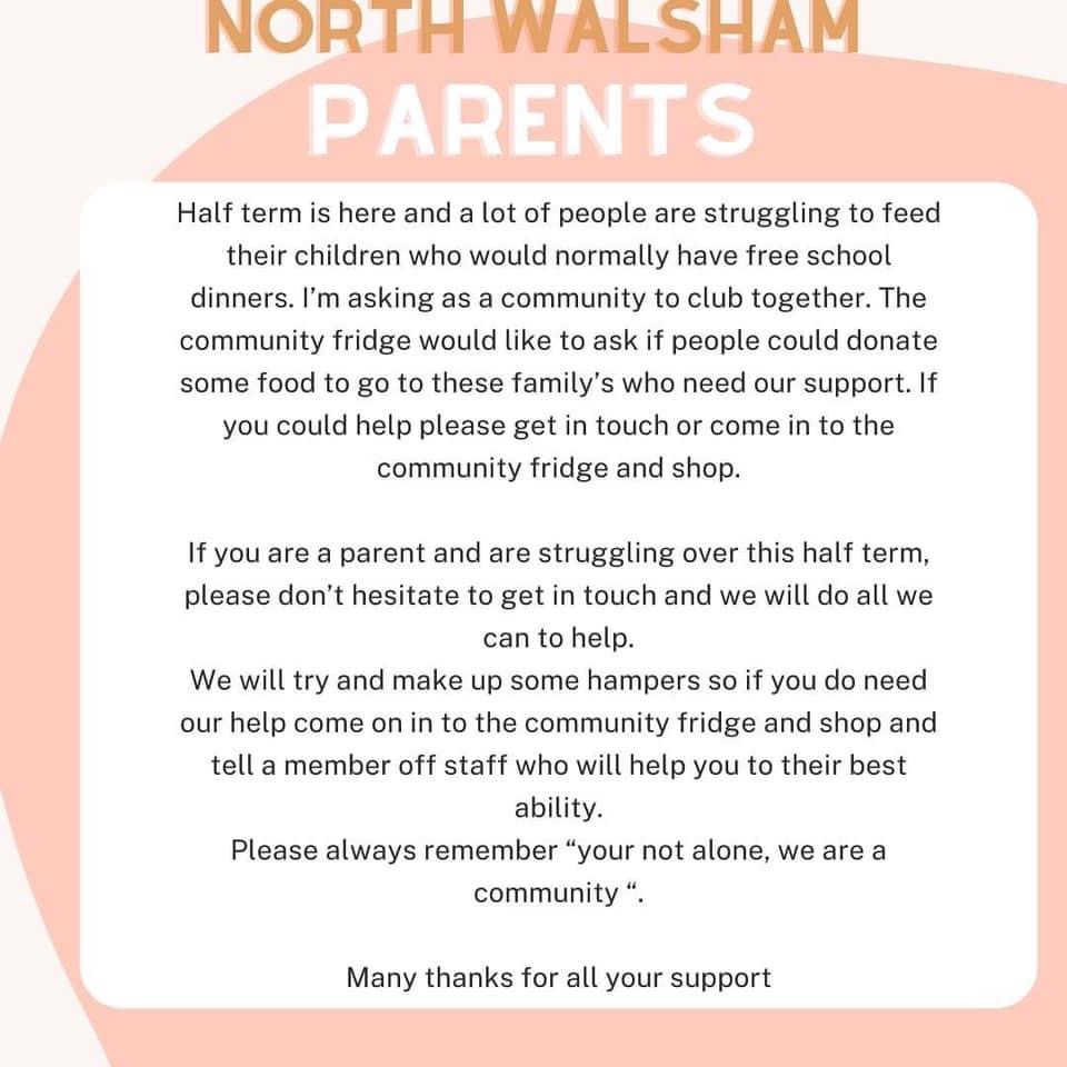 NWHS's tweet photo. Amazing work from The North Walsham Community Fridge for the families of North Walsham https://t.co/5IJ6fb5tgX