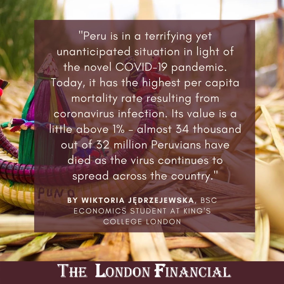 Check out this article by Wiktoria Jedrzejewska as she looks into reasons such as the weak social contract &amp; former bad governance that has resulted in Peru’s terrifying statistics. 

thelondonfinancial.com/post/what-went…

#southamerica #covid19 #politics #markets