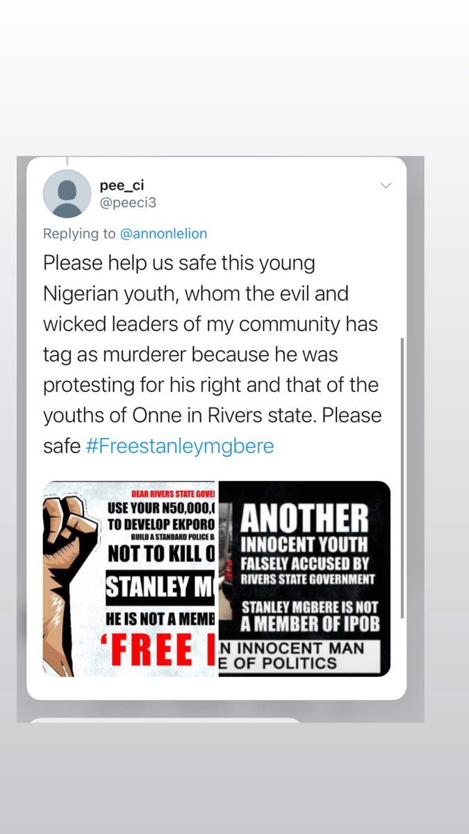 peacesoula's tweet photo. @burnaboy Please help safe Stanley #Freestanleymgbere https://t.co/DprmgtvvW8