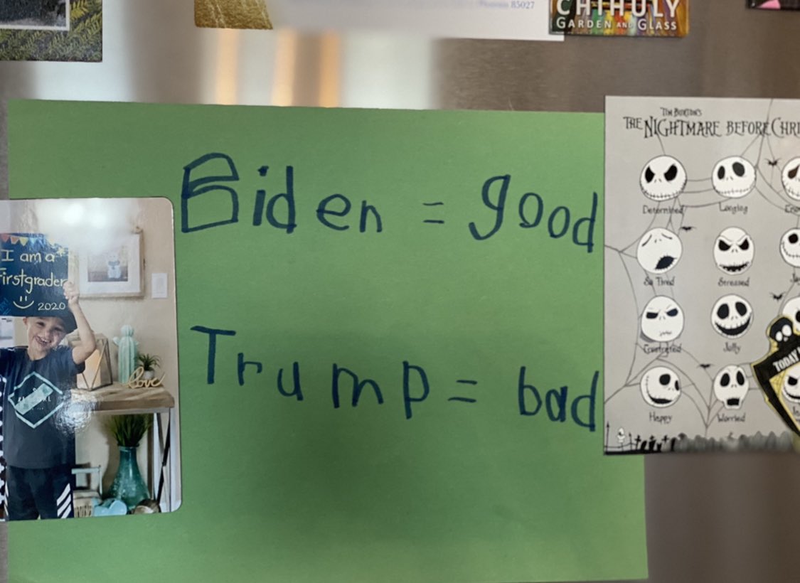 This is the sign my six year made while the #Debate2020 was on... he gets it💙. #BidenHarris2020 #vote #VoteTrumpOut #BidenHarris2020Landslide #CountryOverParty  🇺🇸