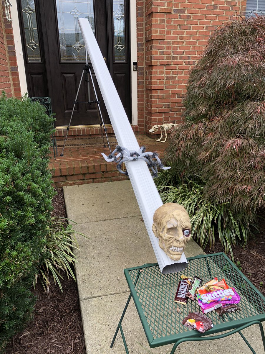 dougtoppin's tweet image. If you are looking for a safe way to socially distance while giving out candy over Halloween you can get a 10 ft aluminum downspout from Home Depot for $14. It can easily be decorated with stick-ons or paint and works perfectly.