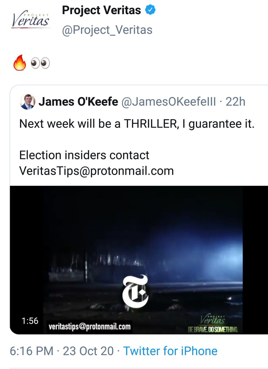 We have the watch!6:16This came from outside of twitSubmission Complete https://twitter.com/Project_Veritas/status/1319764657985474568?s=19