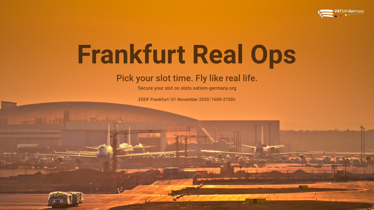 Another event with huge traffic load is expected next week. Frankfurt Real Ops starting next sunday.

Join the fun and book your slot now at slots.vatsim-germany.org/view/events/3