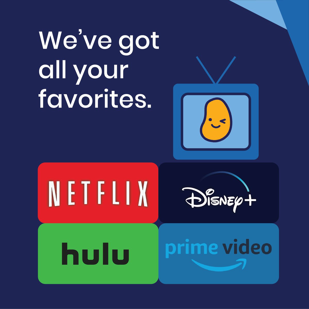 thepotato_tv's tweet photo. With potato TV, watch all of your favorite TV shows and movies! Watch content from @netflix @hulu @disneyplus @PrimeVideo  and more! https://t.co/0pIPVhxy3T