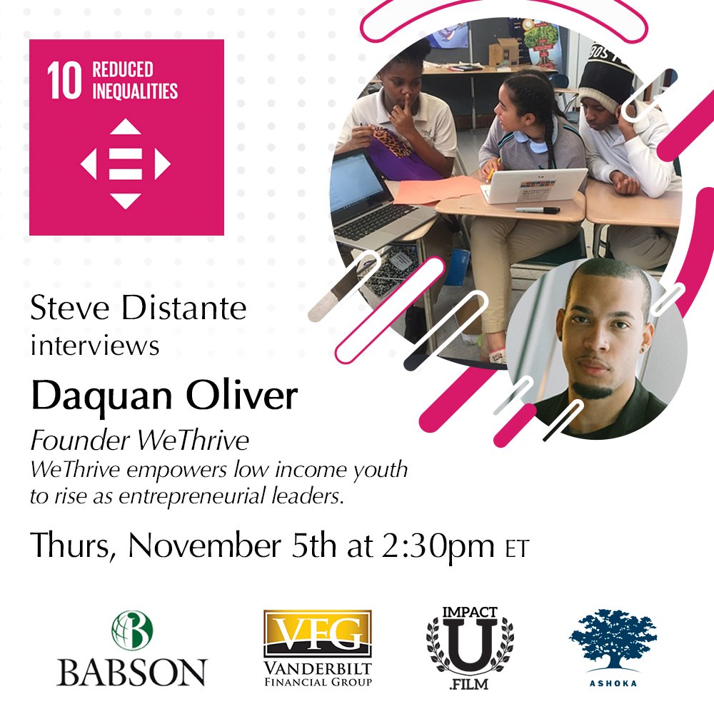 ImpactUFilm's tweet photo. As part of our commitment to SDG10: Reduced Inequalities, @Impactufilm and @VanderbiltFG are thrilled to host a virtual interview between @sdistante and @wethrive_ Founder @DaquanOliver on Thursday, 11/5 at 2:30 pm. RSVP: https://t.co/dI22Rw7mj6 https://t.co/oTkH6nvIpP