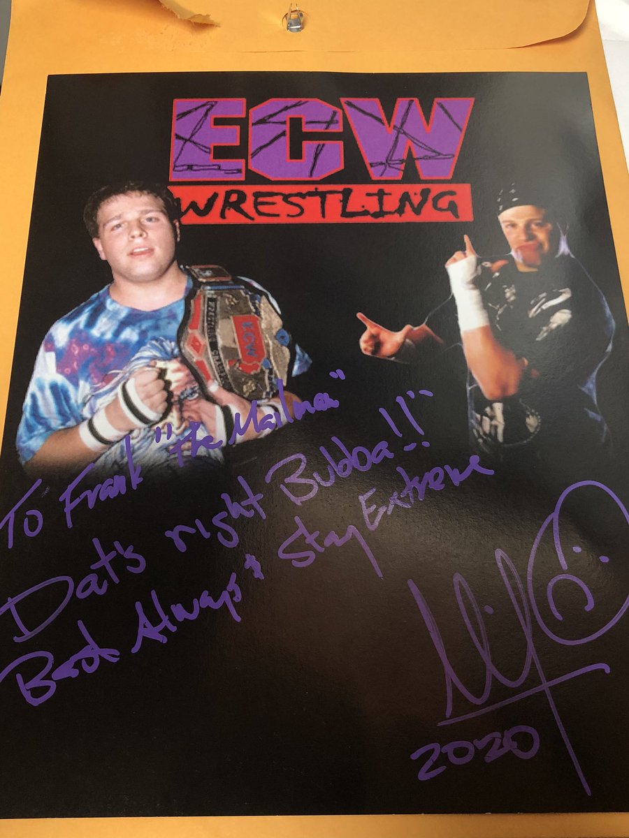 ThatDamnMailMan's tweet photo. Check out @mikeywhipwreck_ Etsy shop and treat yourself to a signed personalized picture. Thanks Mikey! #DatsRightBubba #FrontRowMaterial #FRMPod #ECW #Extreme https://t.co/edTlf94OXB