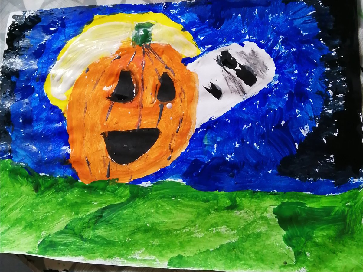 marybarclay's tweet photo. @EPA_Y3_Y4 Andrew enjoyed carving his pumpkin today and painting a pumpkin picture. https://t.co/t3ACFgbFN9