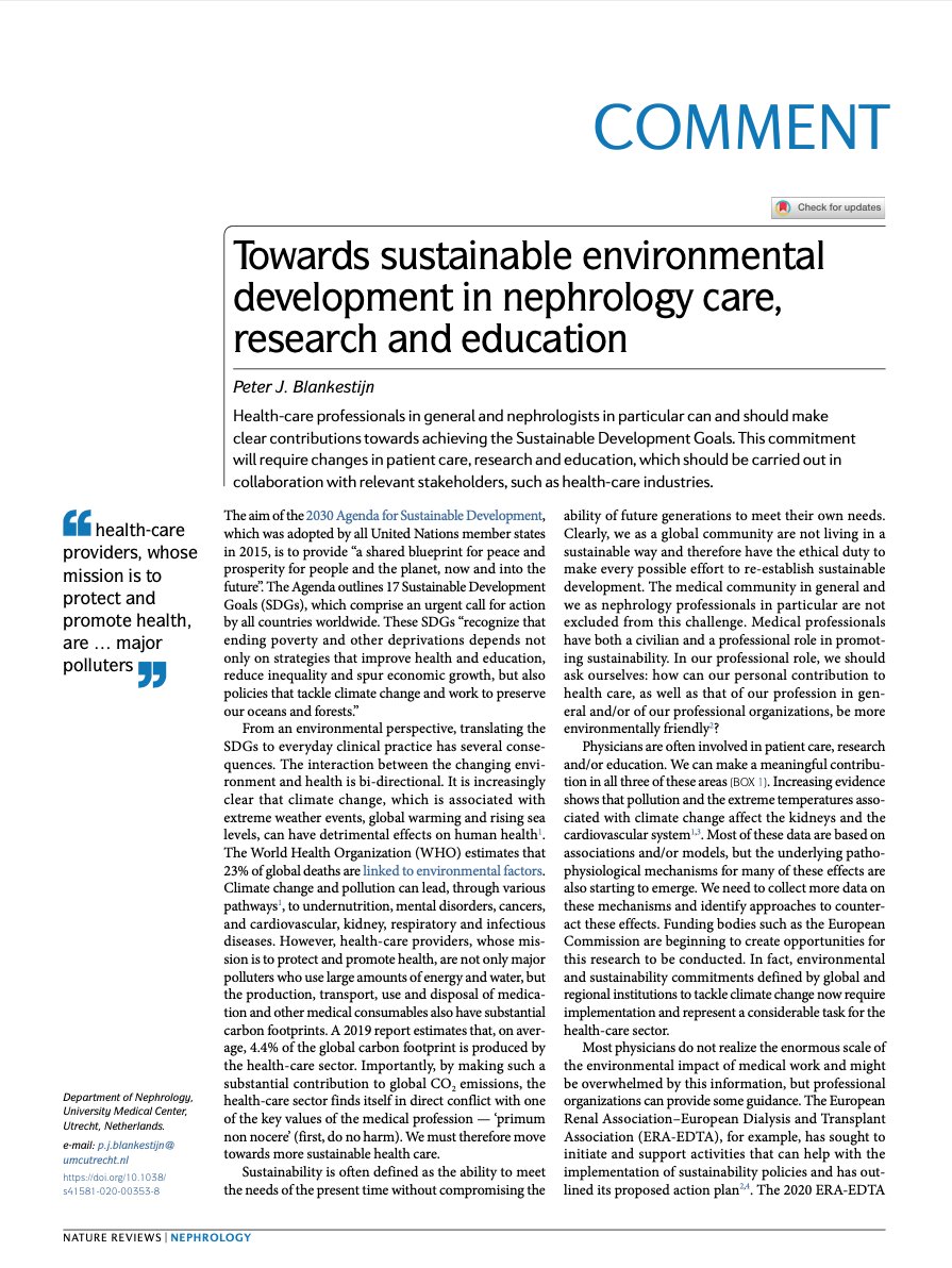 Health-care professionals and nephrologists in particular can and should make clear contributions towards achieving the  #SDGs. This commitment will require changes in patient care, research, & education. Read  @Peterblankesti2 on  @NatRevNeph on  #UNDay  https://www.nature.com/articles/s41581-020-00353-8  #NCDs