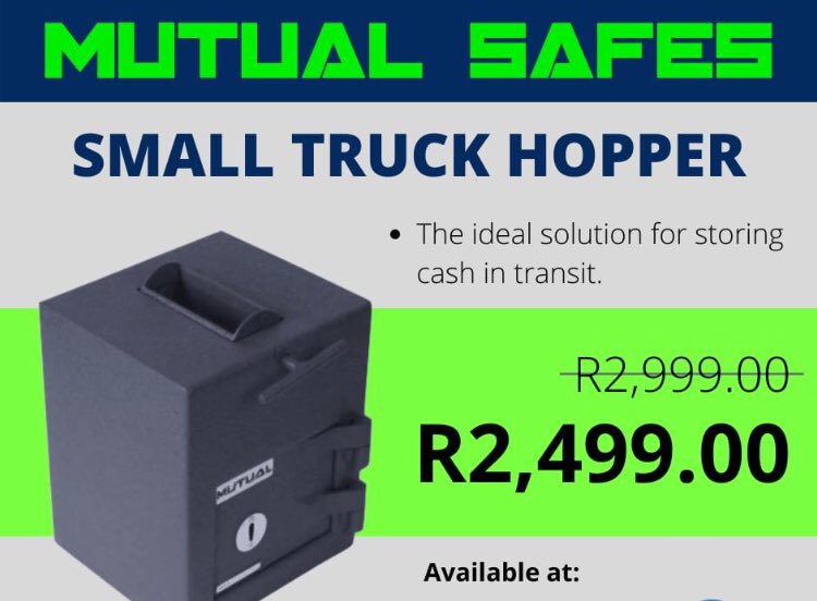 ON SALE!
Small Truck Hopper Drop Safe 
Available at: pensafe.co.za
021 931 9404
No.9 Tee Jay Road, Brackenfell
hector@pensafe.co.za