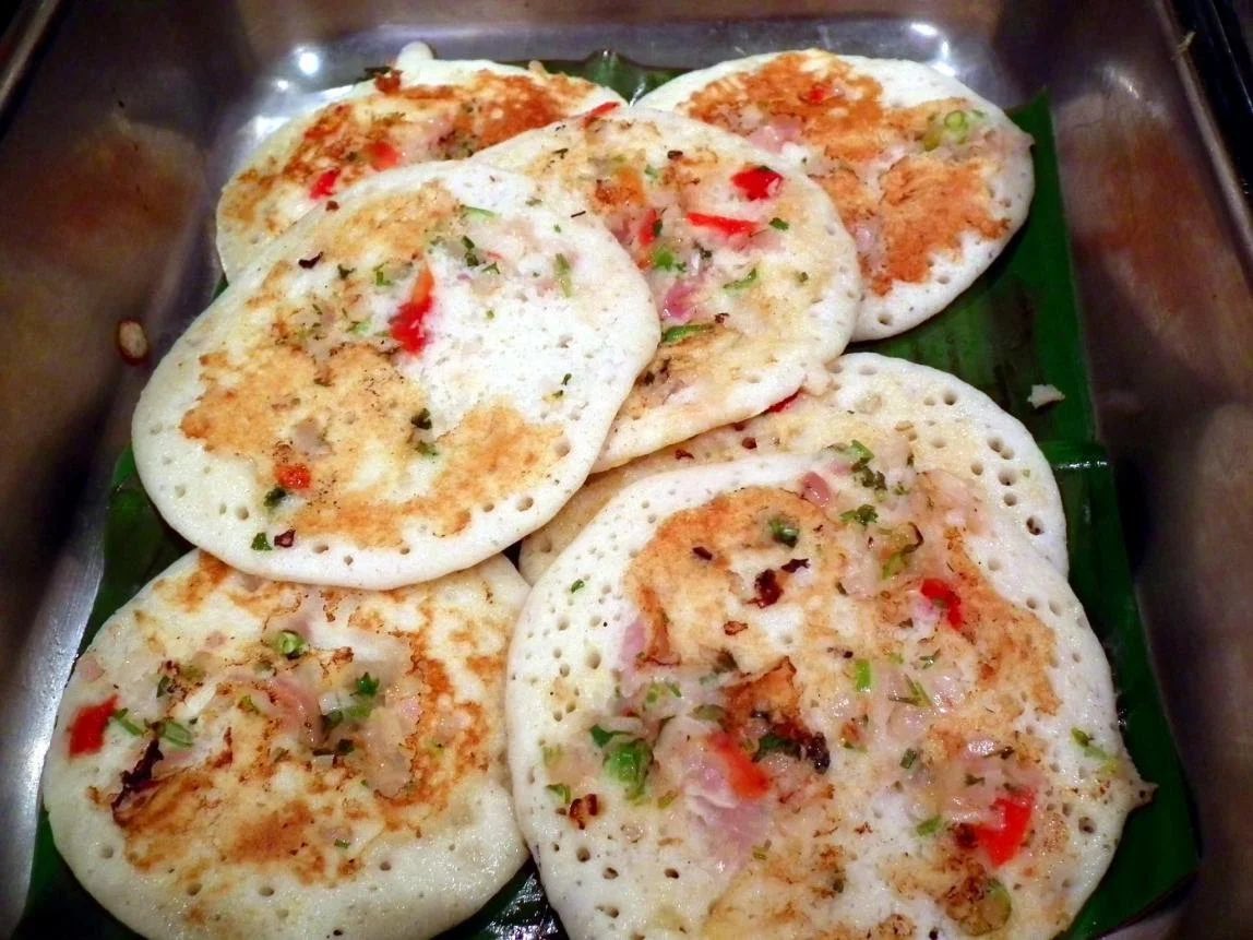 I can’t sleep so here’s more: uthappam!! It’s kind of a crunchier thosai for those who haven’t had it. It usually has onion, tomato bits, coriander, chilli and more in the batter