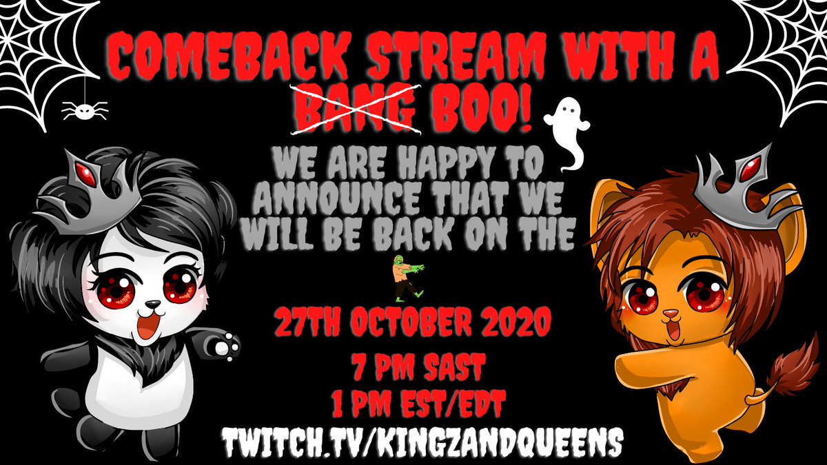 KingZandQueenS1's tweet photo. Hi Lovelies! 

We are super excited to announce that we will be back streaming on the 27th October 2020 at 7 PM SAST ! Thank you to everyone for all the love and support during the time we have been gone. Feel free to come say hi as we start our new journey full time streaming. https://t.co/iR4oT1Hfb1