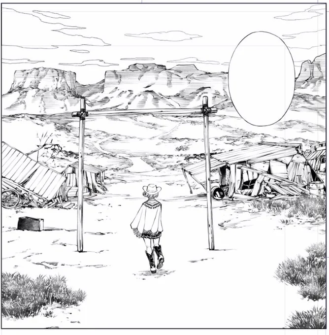 白と黒だけで表現する線画で、奥行とパース感、空気感を感じさせる背景を描くのはとても難しいです。 