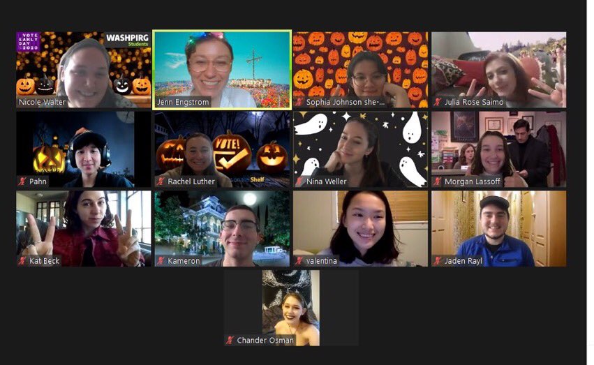 WashPIRGTESC's tweet photo. Kicking off our Halloween themed  #VoteEarlyDay  Phone-A-Thon! We’re calling students in WA to let them know how to register and to mail in those ballots! #VoteEarly  #youthvote https://t.co/FWV9kM68I7