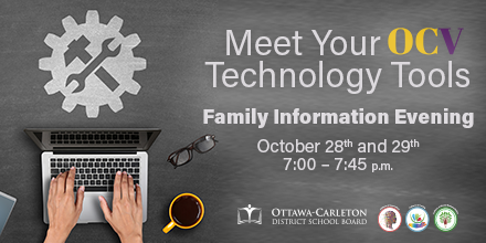 OCV Parents/Guardians: Join us for a family information evening on October 28 and 29. This virtual event will explore our Learning Management Systems, Google Meet, student email accounts and more. #OCV families have received emails with registration details. #OCDSB #OCVNorthwest