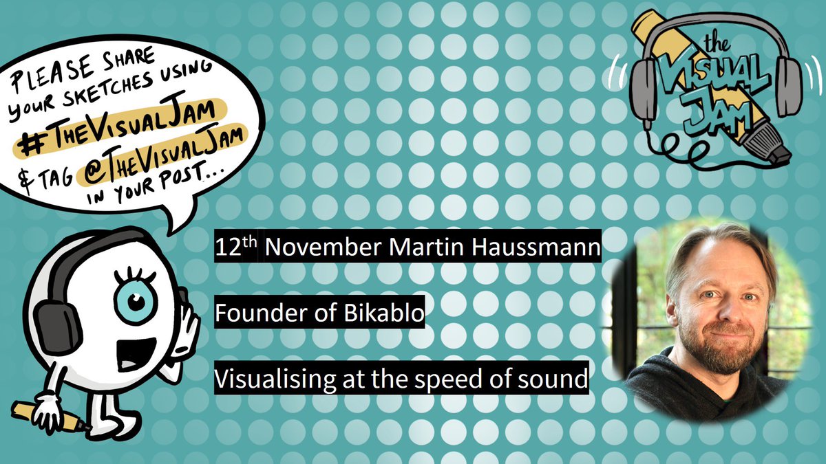 GW_Wright's tweet photo. Visualising at the speed of sound! That's the title for #TheVisualJam meetup taking place on 12th November at 18:00 GMT!
Join us as we host the amazing Martin Haussmann (Founder of @bikablo)!
Register for FREE now - spaces are limited https://t.co/hdk49KND8E