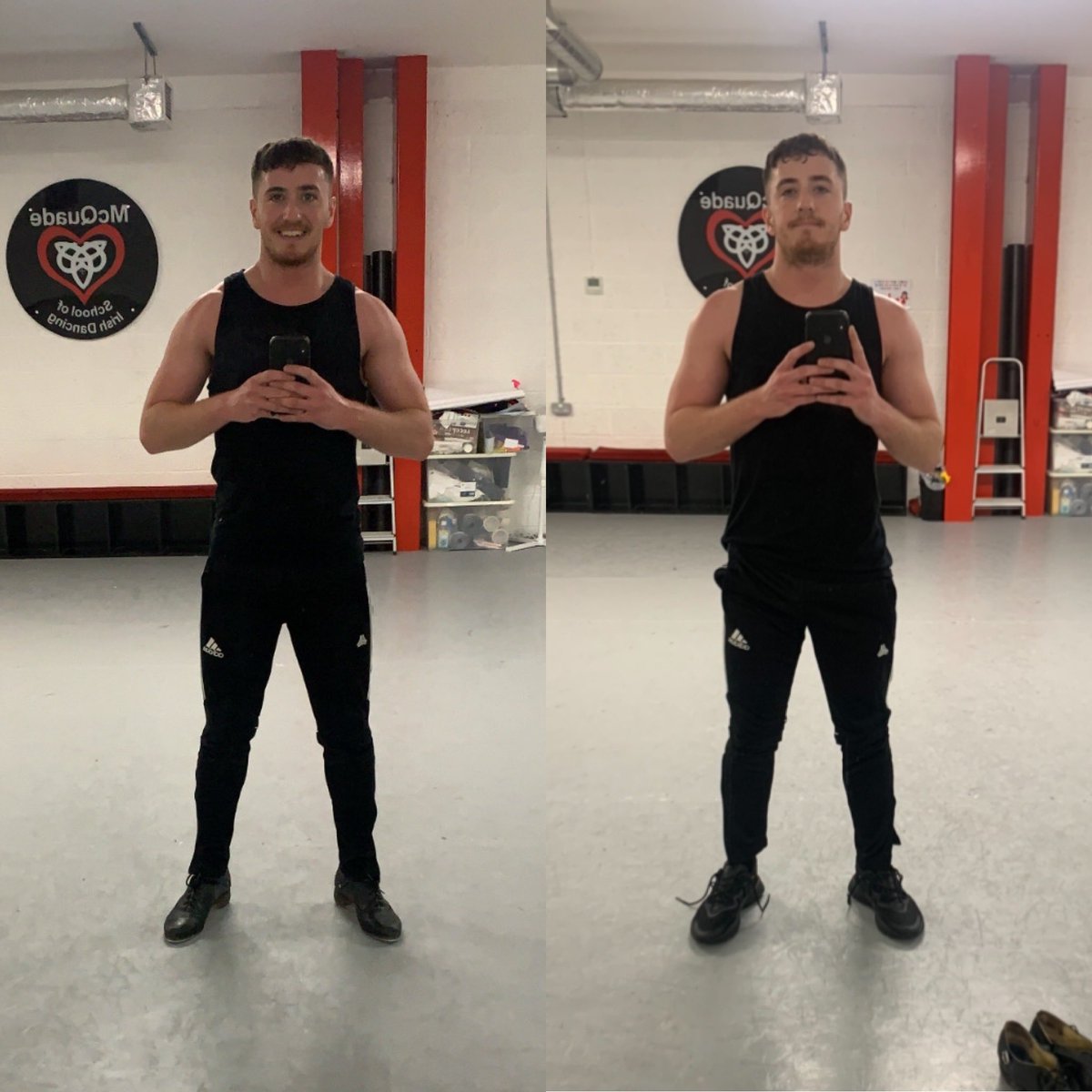 DeclanDurning's tweet photo. Before and after a sweaty studio sesh! Feeling good! It’s all worth it in the end 💪🏻👊🏻💯 Taiwan, let’s go! @lordofthedance https://t.co/HxzKKuqrNQ