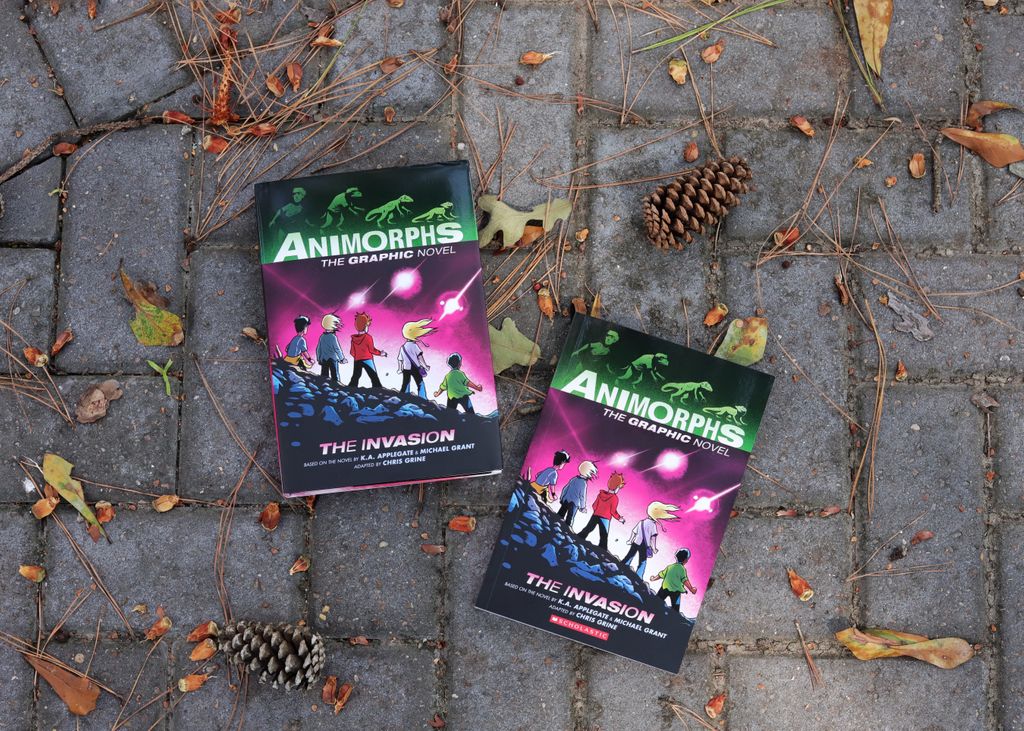 kaaauthor's tweet image. #Animorphs giveaway! 🐕🦎🐅 I have a hardcover and a paperback of the new graphic novel of THE INVASION, and I'd love to send one to you. Signed by Michael &amp;amp; me (alas, not by @chrisgrine)!

RT to enter. I'll choose &amp;amp; notify 2 random winners Monday, 10/26 at 2 PM PT. #mglit