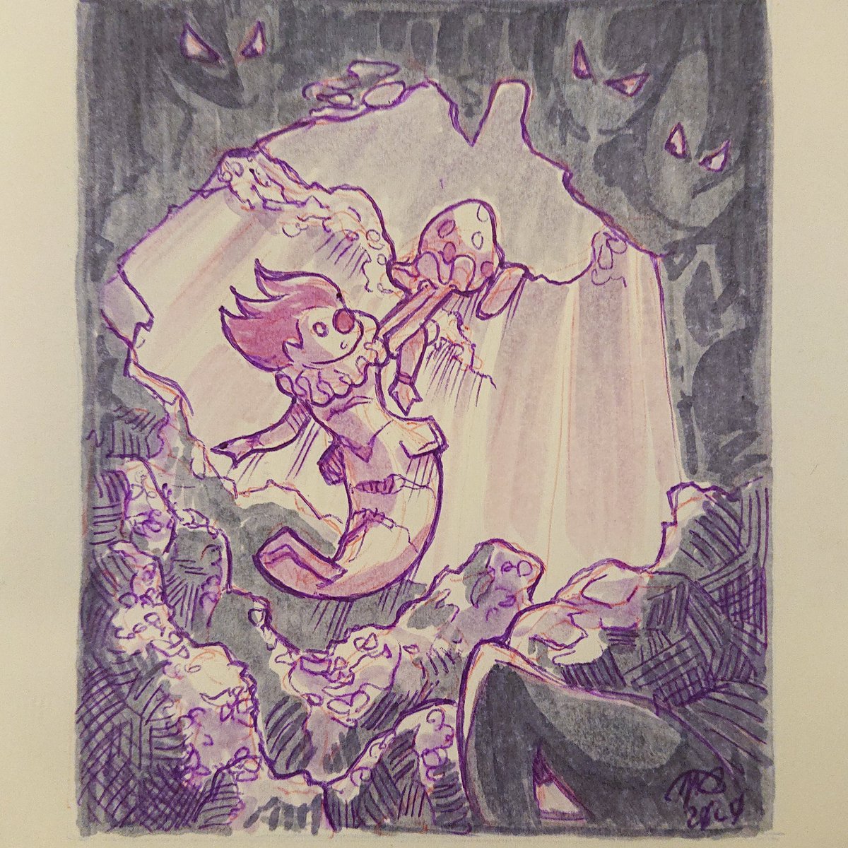 #eyes in the dark, watching you!
#hilltober #onthehill #drawtober #honktober #clownfish #clown #mermaid #jellyfish #spooky #monsters #intheshadows #copics #ballpen https://t.co/2xQpGXndpV