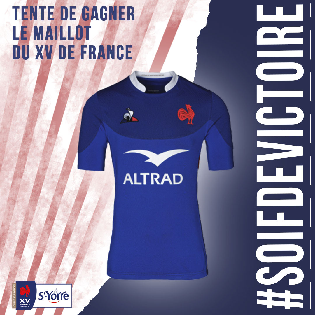 😃 On joue ensemble ?😃
🔥TENTE DE GAGNER LE MAILLOT DU XV DE FRANCE🔥

Pour participer il te suffit de :
🔁 RT 
✅ Follow <a href="/styorreFR/">St-Yorre Rugby</a>, l'eaufficiel du #XVdeFrance 

TAS: mardi 18h00 ! 
 #Soifdevictoire #FRAGAL #concours