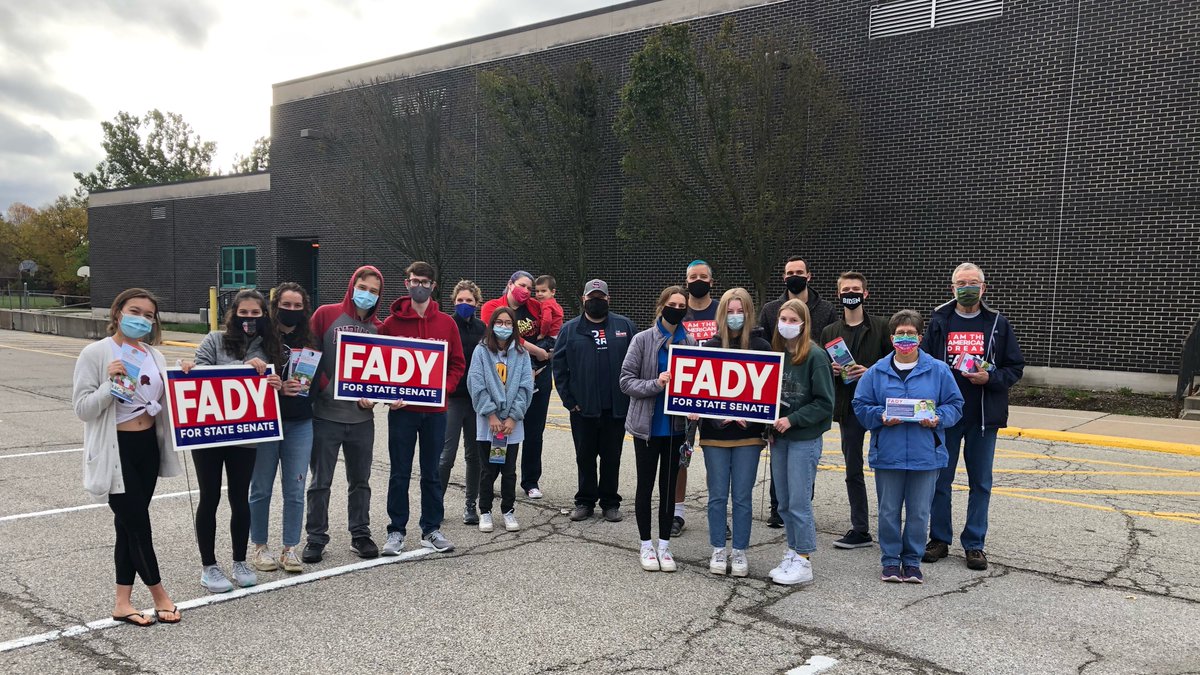 Fady4Indiana's tweet photo. While I was out talking to voters who are early voting since 8:30 am, our volunteers were still out working hard doing contactless lit drops. Thank you to Councillor @aliforindy for joining #TeamFady today! Voters in District 30 are fired up and ready for change. #VoteEarlyDay https://t.co/mxe02I9xIm