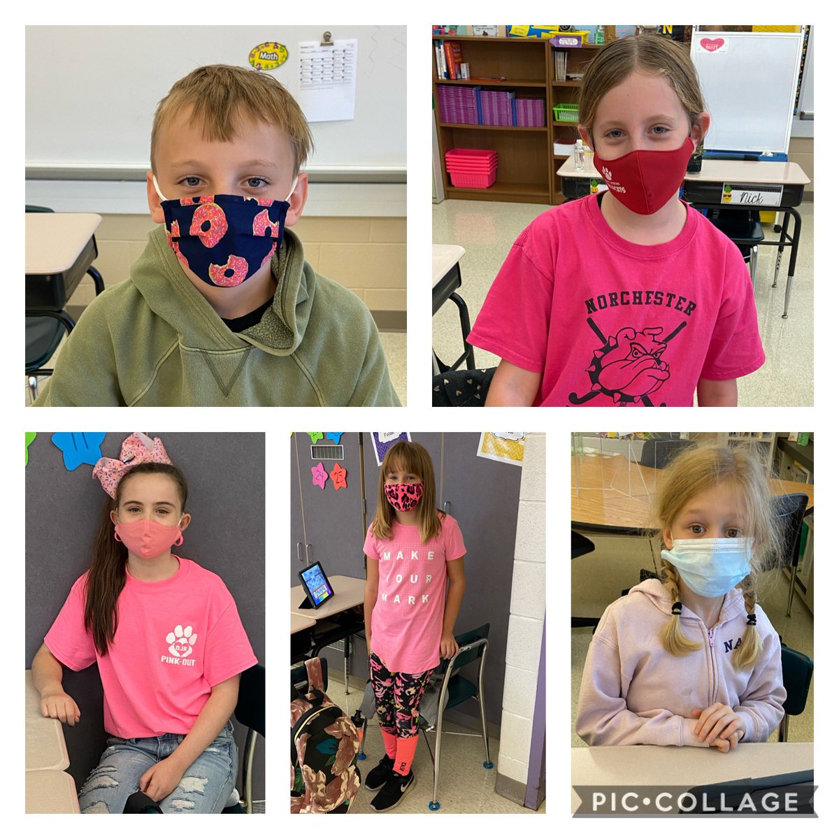 MrsMarchFC's tweet photo. So happy to welcome the rest of my class back Thursday and Friday, and lots of fun celebrating Pink Out Day, too! 😁🐾 #WhatMakesFCSpecial @OwenJRobertsFC https://t.co/seMhAeDByu