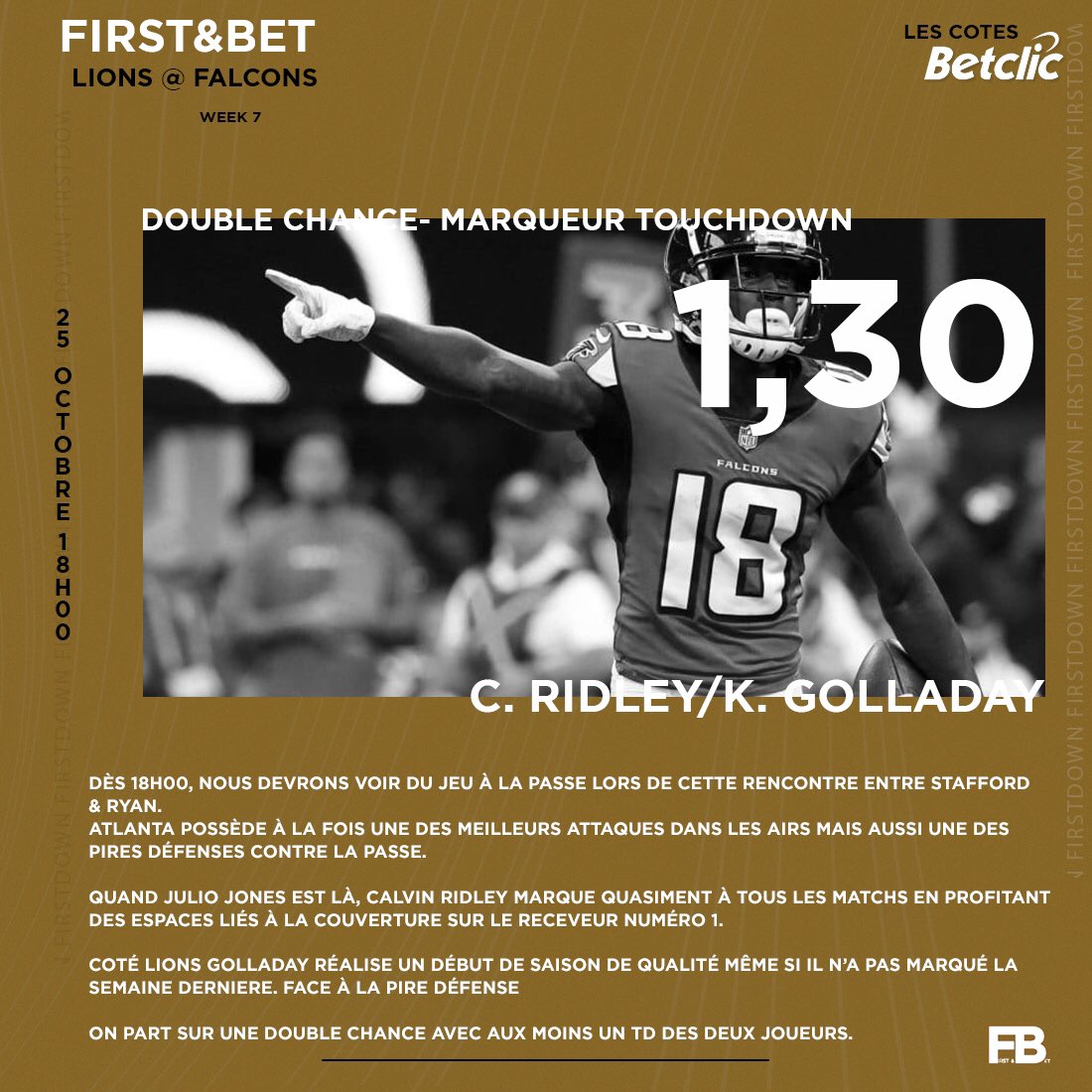 firstandbet's tweet photo. FIRST&BET - #CombiSafety
⏰ 18h00 #NFL
💰@Betclic
▪️On reste sur des #DoubleChance
▪️Combiné 2,10
Analyse #TeamParieur
⬇️⬇️⬇️⬇️ https://t.co/HfGwKLXpOQ